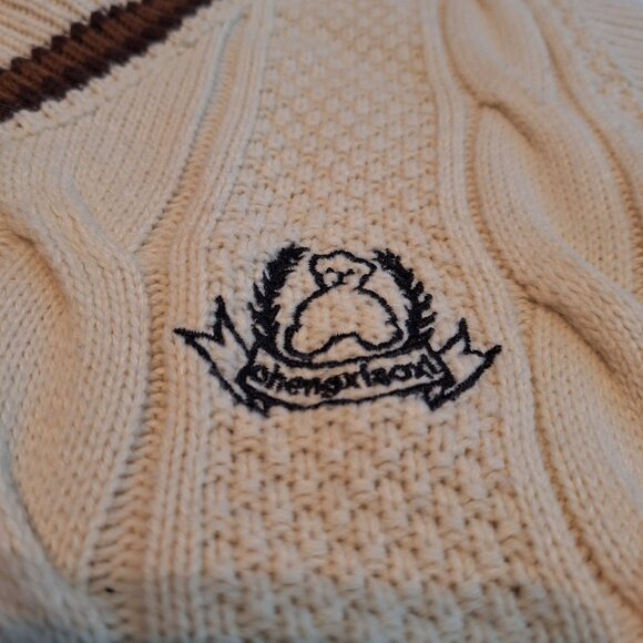 Sweater Vest Cream & Brown Teddy Bear Unisex Size L Preppy Cozy Fall - Picture 2 of 6